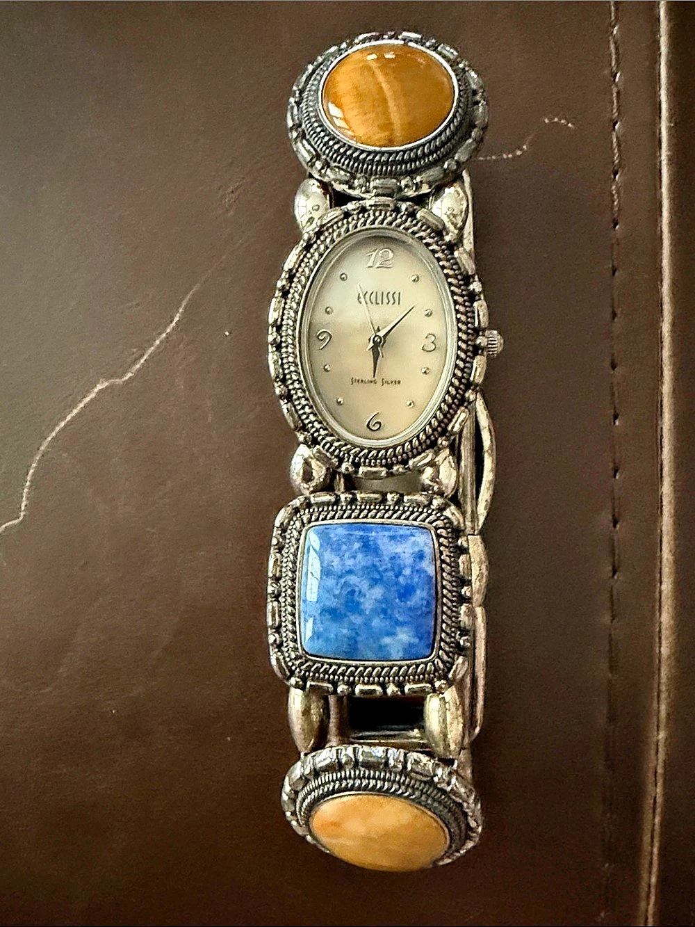 Relic Stone Stretchy Link Bracelet Watch in Silver & Blue